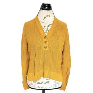 Banana  Republic Womens Sweater Size Small Yellow Mustard Button Up Ribbed Slit